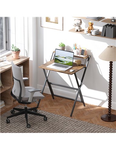 HOMCOM 70 cm Folding Computer Desk with Monitor Shelf - Rustic Brown