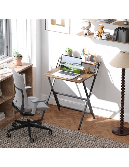 HOMCOM 70 cm Folding Computer Desk with Monitor Shelf - Rustic Brown - pic 162076 | FastDaddyshop