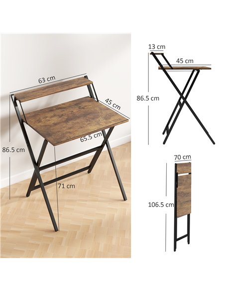 HOMCOM 70 cm Folding Computer Desk with Monitor Shelf - Rustic Brown - pic 162077 | FastDaddyshop