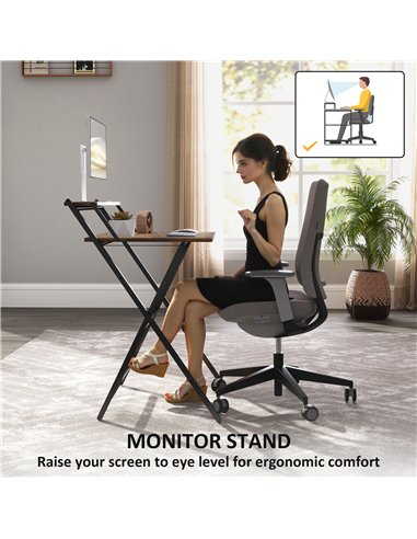 HOMCOM 70 cm Folding Computer Desk with Monitor Shelf - Rustic Brown