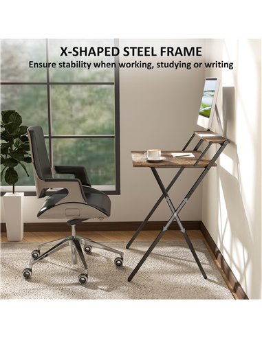 HOMCOM 70 cm Folding Computer Desk with Monitor Shelf - Rustic Brown
