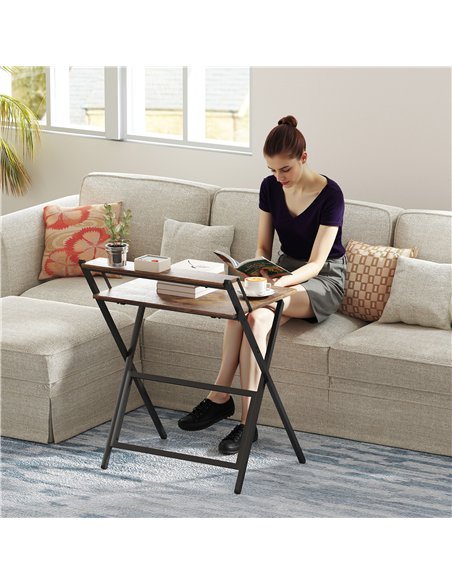 HOMCOM 70 cm Folding Computer Desk with Monitor Shelf - Rustic Brown - pic 162083 | FastDaddyshop