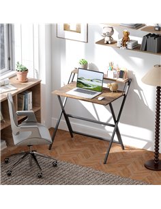 HOMCOM 81.5 cm Folding Computer Desk with Monitor Shelf - Rustic Brown 2