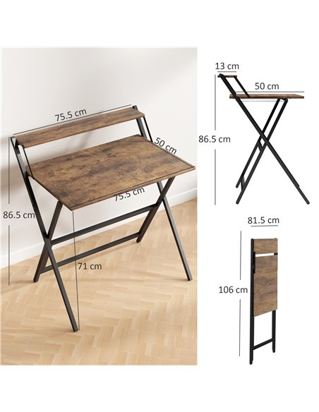 HOMCOM 81.5 cm Folding Computer Desk with Monitor Shelf - Rustic Brown - pic 162086 | FastDaddyshop