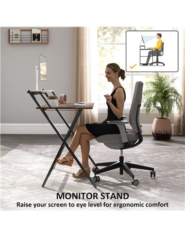HOMCOM 81.5 cm Folding Computer Desk with Monitor Shelf - Rustic Brown