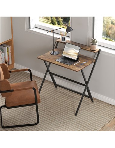 HOMCOM 81.5 cm Folding Computer Desk with Monitor Shelf - Rustic Brown