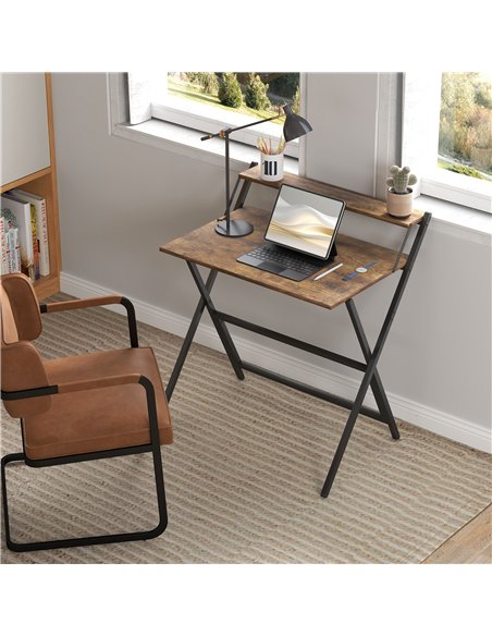 HOMCOM 81.5 cm Folding Computer Desk with Monitor Shelf - Rustic Brown - pic 162090 | FastDaddyshop