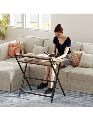 HOMCOM 81.5 cm Folding Computer Desk with Monitor Shelf - Rustic Brown