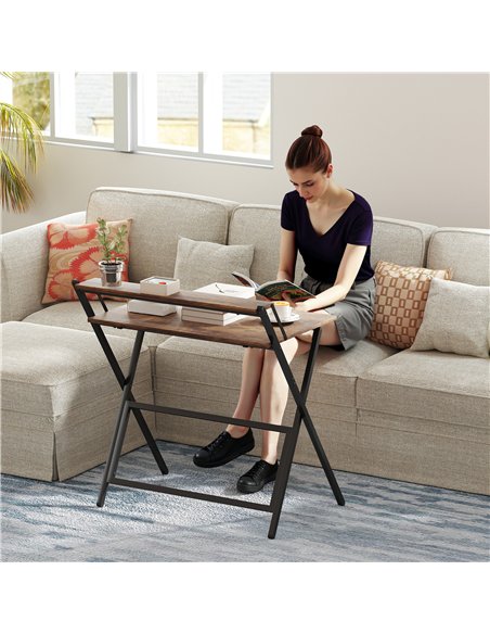 HOMCOM 81.5 cm Folding Computer Desk with Monitor Shelf - Rustic Brown - pic 162092 | FastDaddyshop