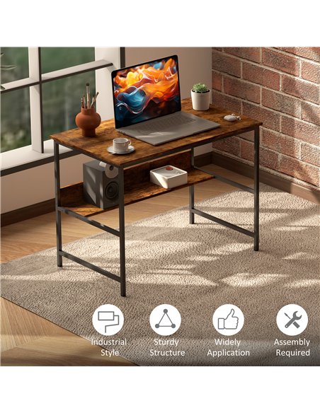 HOMCOM 2-Tier Computer Desk, 100 x 60 cm, Rustic Brown - pic 162098 | FastDaddyshop