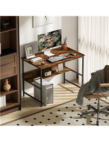 HOMCOM 2-Tier Computer Desk, 100 x 60 cm, Rustic Brown