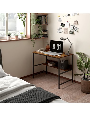 HOMCOM 2-Tier Computer Desk, 100 x 60 cm, Rustic Brown