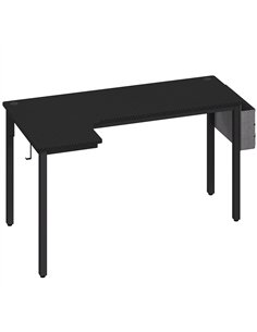 HOMCOM L-Shaped Computer Gaming Desk with Fabric Bag, Hooks and Cable Management, 145 x 81 x 76cm - Black