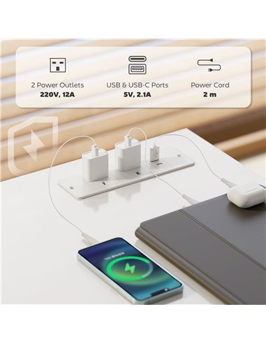 HOMCOM Computer Desk, with Power Sockets - White