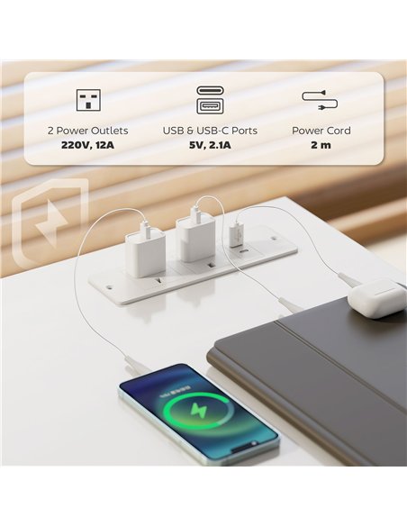 HOMCOM Computer Desk, with Power Sockets - White - pic 162114 | FastDaddyshop