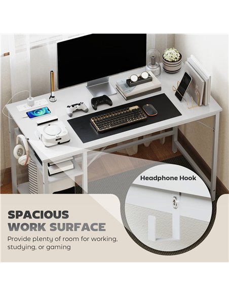HOMCOM Computer Desk, with Power Sockets - White - pic 162116 | FastDaddyshop