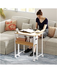 HOMCOM 63 cm Drop Leaf Writing Work Desk - Natural Wood Finish 2