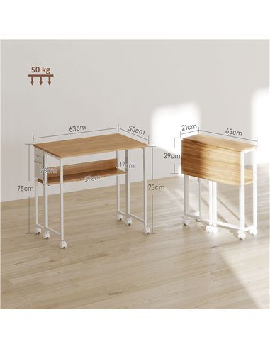 HOMCOM 63 cm Drop Leaf Writing Work Desk - Natural Wood Finish