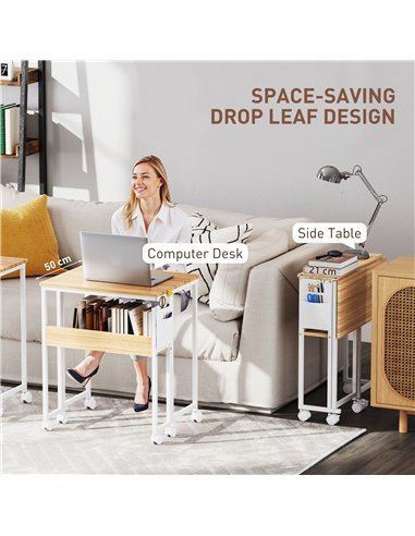 HOMCOM 63 cm Drop Leaf Writing Work Desk - Natural Wood Finish