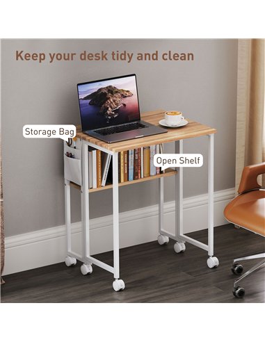 HOMCOM 63 cm Drop Leaf Writing Work Desk - Natural Wood Finish