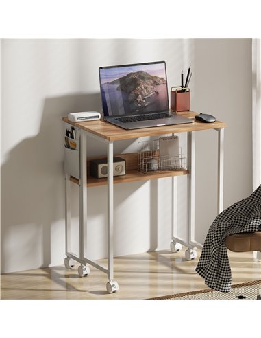 HOMCOM 63 cm Drop Leaf Writing Work Desk - Natural Wood Finish