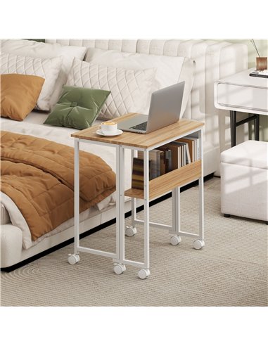 HOMCOM 63 cm Drop Leaf Writing Work Desk - Natural Wood Finish