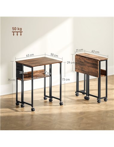HOMCOM 63 cm Drop Leaf Writing Work Desk - Rustic Brown