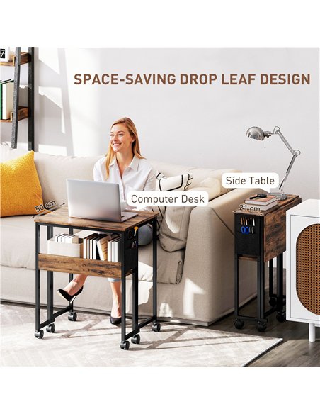 HOMCOM 63 cm Drop Leaf Writing Work Desk - Rustic Brown - pic 162132 | FastDaddyshop