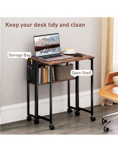HOMCOM 63 cm Drop Leaf Writing Work Desk - Rustic Brown