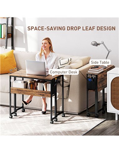 HOMCOM 80 cm Drop Leaf Writing Work Desk - Rustic Brown