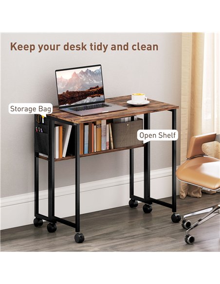 HOMCOM 80 cm Drop Leaf Writing Work Desk - Rustic Brown - pic 162151 | FastDaddyshop