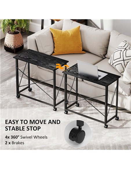 HOMCOM 80 cm Folding Desk on Wheels - Black - pic 162160 | FastDaddyshop