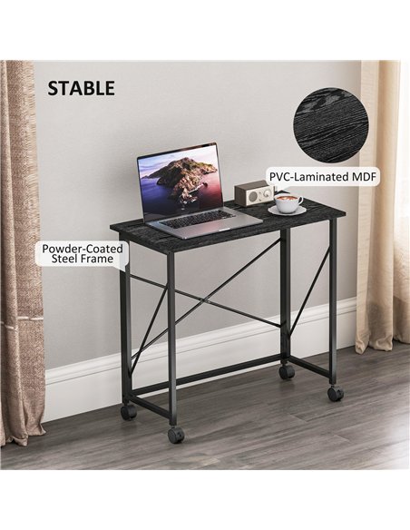 HOMCOM 80 cm Folding Desk on Wheels - Black - pic 162161 | FastDaddyshop