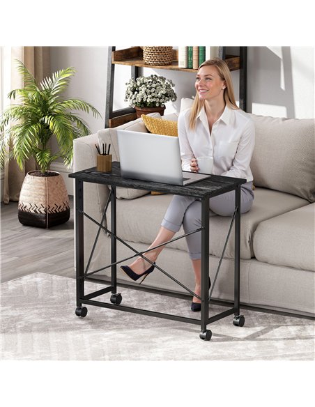 HOMCOM 80 cm Folding Desk on Wheels - Black - pic 162164 | FastDaddyshop