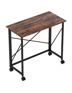 HOMCOM 80 cm Folding Desk on Wheels - Rustic Brown