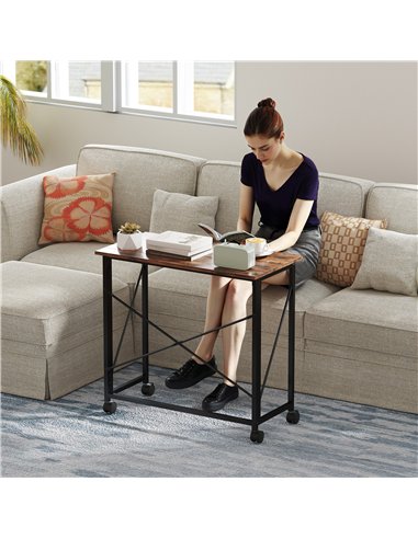HOMCOM 80 cm Folding Desk on Wheels - Rustic Brown