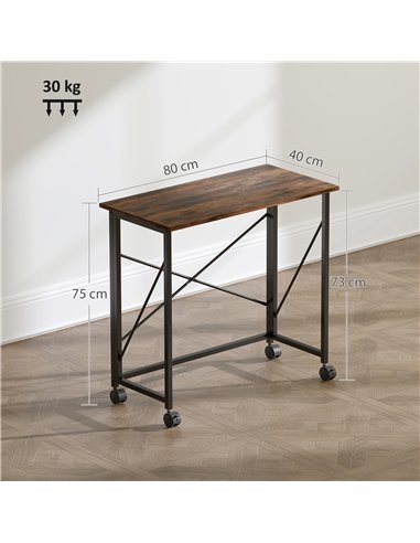 HOMCOM 80 cm Folding Desk on Wheels - Rustic Brown