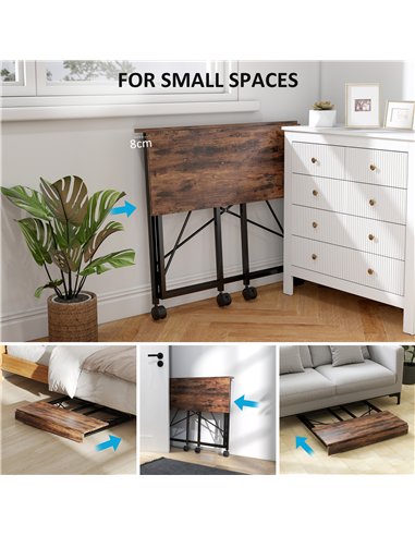 HOMCOM 80 cm Folding Desk on Wheels - Rustic Brown