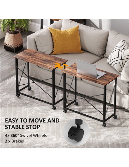 HOMCOM 80 cm Folding Desk on Wheels - Rustic Brown - pic 162169 | FastDaddyshop