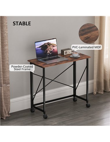 HOMCOM 80 cm Folding Desk on Wheels - Rustic Brown
