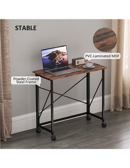 HOMCOM 80 cm Folding Desk on Wheels - Rustic Brown - pic 162170 | FastDaddyshop