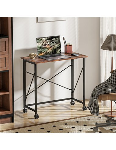 HOMCOM 80 cm Folding Desk on Wheels - Rustic Brown