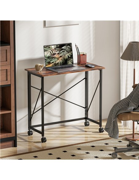 HOMCOM 80 cm Folding Desk on Wheels - Rustic Brown - pic 162171 | FastDaddyshop