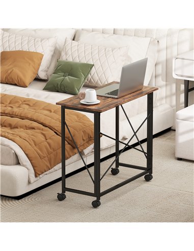 HOMCOM 80 cm Folding Desk on Wheels - Rustic Brown