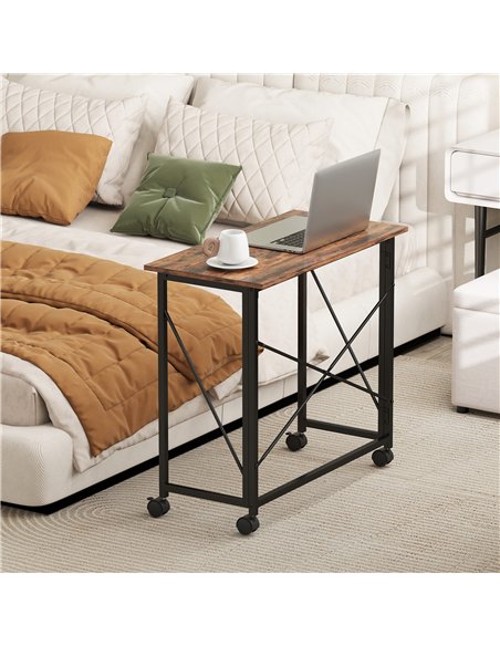HOMCOM 80 cm Folding Desk on Wheels - Rustic Brown - pic 162172 | FastDaddyshop