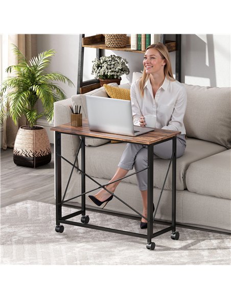 HOMCOM 80 cm Folding Desk on Wheels - Rustic Brown - pic 162173 | FastDaddyshop