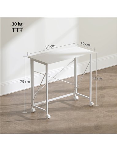 HOMCOM 80 cm Folding Desk on Wheels - White