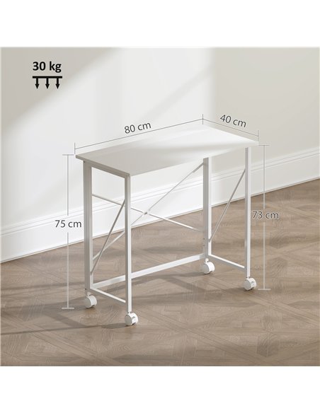 HOMCOM 80 cm Folding Desk on Wheels - White - pic 162176 | FastDaddyshop