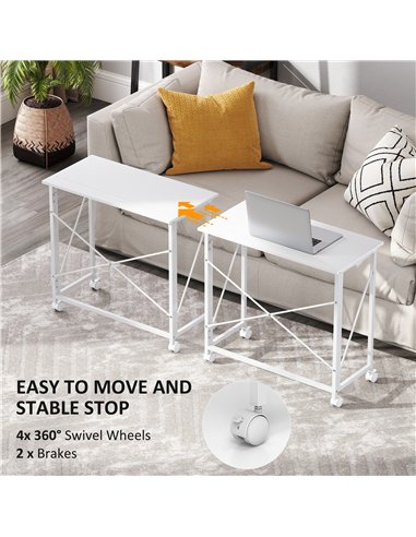HOMCOM 80 cm Folding Desk on Wheels - White