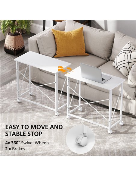 HOMCOM 80 cm Folding Desk on Wheels - White - pic 162178 | FastDaddyshop